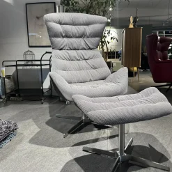 Sessel 808 Bezug Innen Stoff Soul 151 Pepper Grau Außen Nappaleder Nero Anthrazit Stahlgestell Edelstahloptik Und Hocker