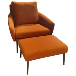 Sessel 561 Jon Stoff 24 Kupferbraun Füße Metall Schwarz mit Hocker