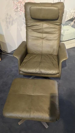 Sessel 31702 Leder Z6936 Camouflage Braun Grün Sternfuß Nickel Santiniert Mit Wippfunktion Und Nackenkissen Inklusive Hocker