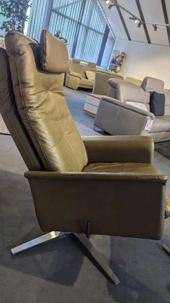 Sessel 31702 Leder Z6936 Camouflage Braun Grün Sternfuß Nickel Santiniert Mit Wippfunktion Und Nackenkissen Inklusive Hocker