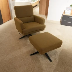 Sessel 4585 Stoff JAB 12040 Braun Gelb Sternfußgestell Metall Schwarz Matt Mit Wippfunktion Inklusive Hocker