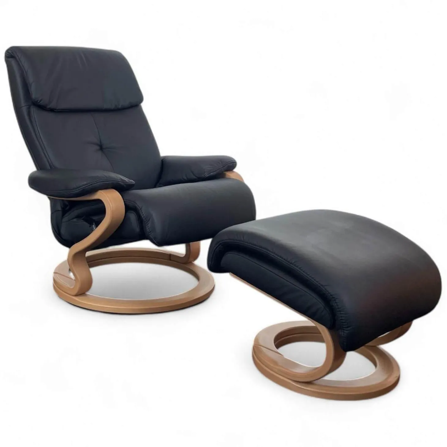 Sessel 7037 Zero Stress Echtleder Longlife Black Schwarz Gestell Buche Inklusive Hocker