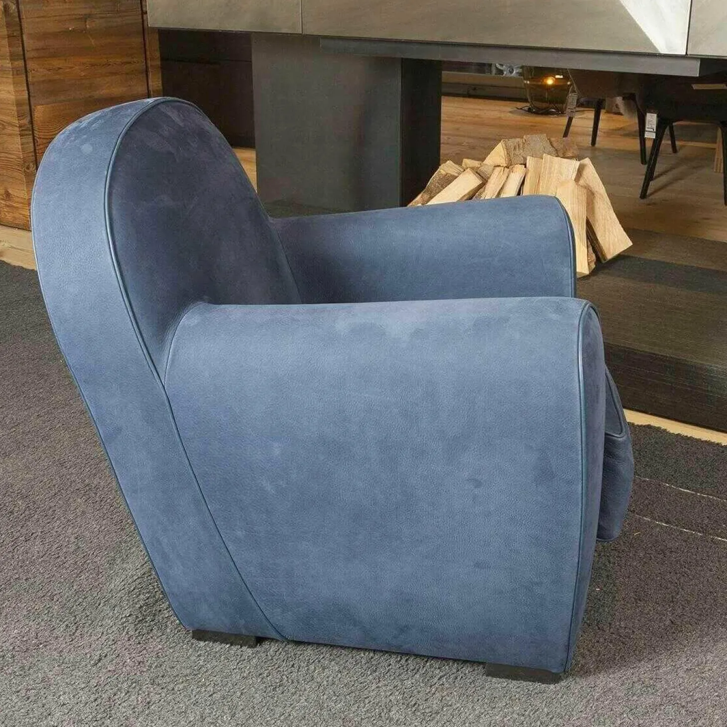 Sessel Amburgo Baby Leder Nabuck Blau