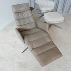 Sessel Arva E Lounge Leder Sauvage Schlammgrau 8103 Grau 5 Fuß Stern Gestell Schwarz M01 Mit Kopfstütze