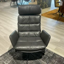 Sessel Arva Leder Sauvage Anthrazit Drehgestell Metall Schwarz Inklusive Hocker