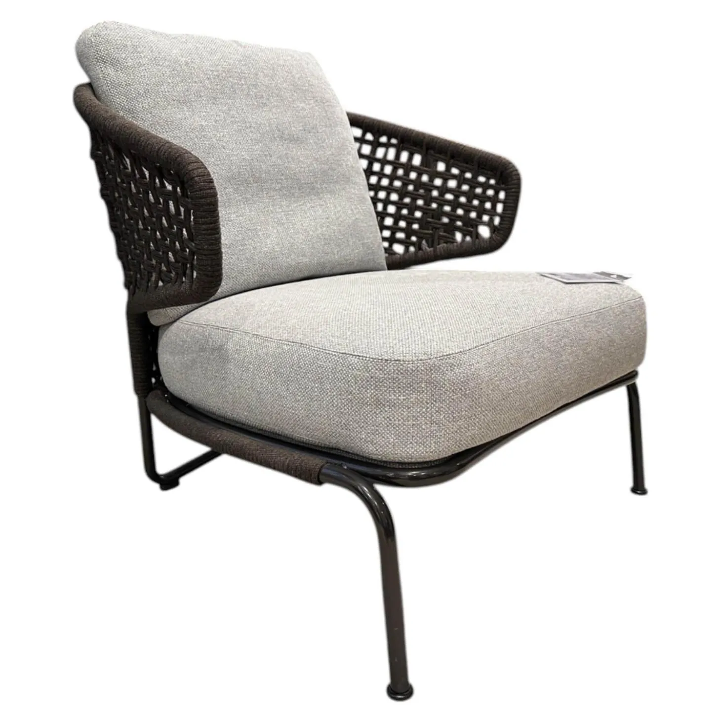 Sessel Aston Cord Indoor Stoff Kolumba 04 Platino Grau Geflecht Taslan Dunkelbraun Füße Metall Schwarz