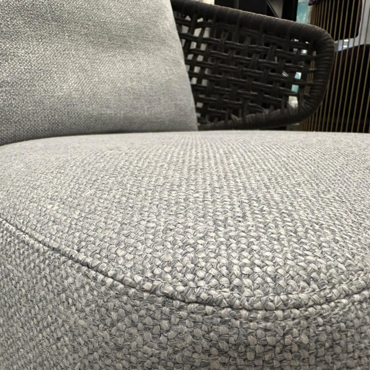 Sessel Aston Cord Indoor Stoff Kolumba 04 Platino Grau Geflecht Taslan Dunkelbraun Füße Metall Schwarz