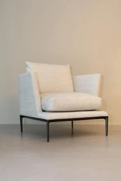 Sessel Atoll Stoff Sara Grau Melange Gestell Schwarz Verchromt Lackiert