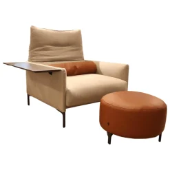 Sessel Avalanche Stoff 8311 Muschel Beige Hocker Leder 249 Cognac Braun Fuß F01 Feinstruktur Schwarz mit Hocker