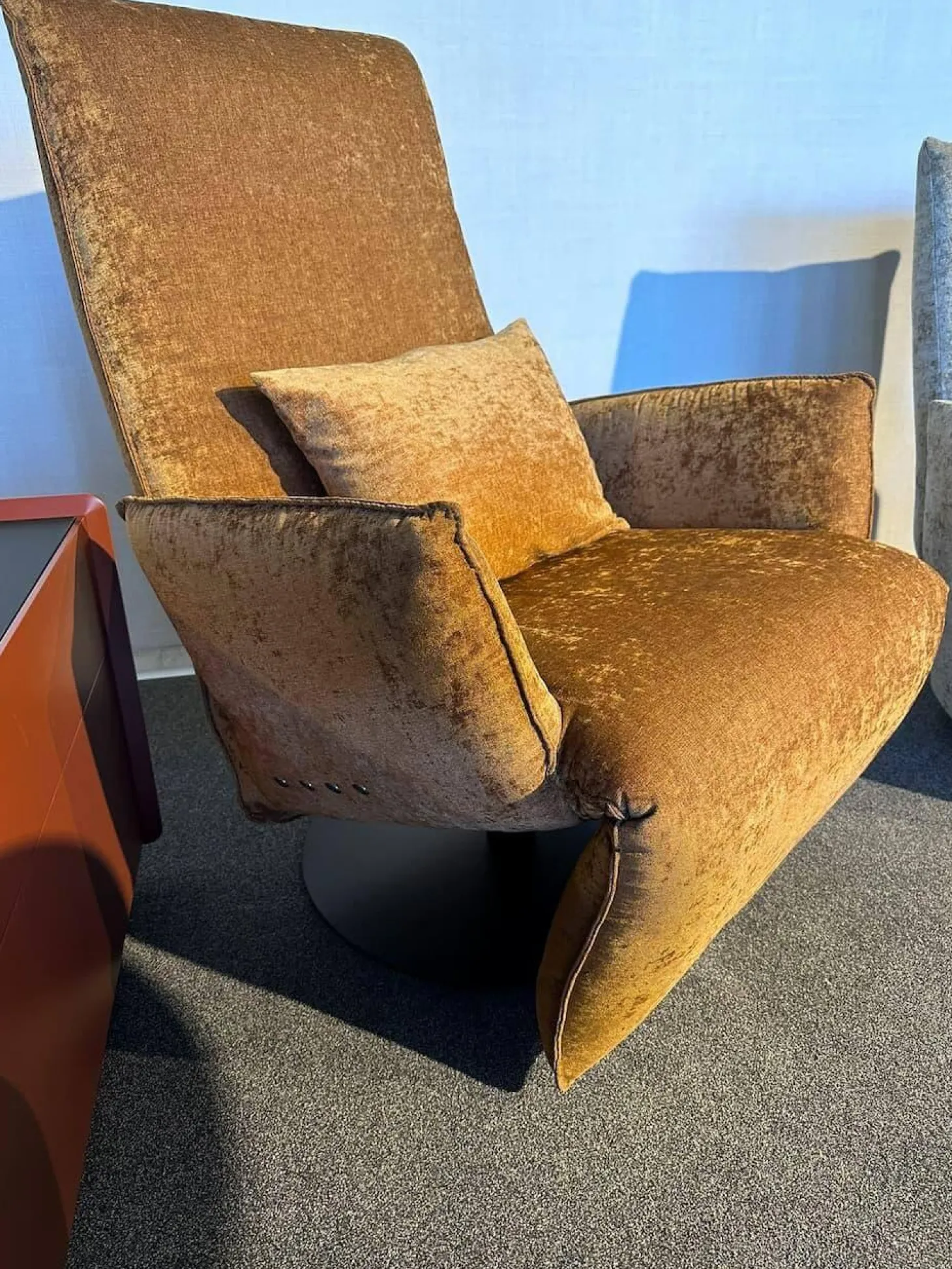 Sessel Baboo Stoff Shabby Chic Cognac 799 24 Gelb Gestell Metall Matt Schwarz Elektrisch Verstellbar