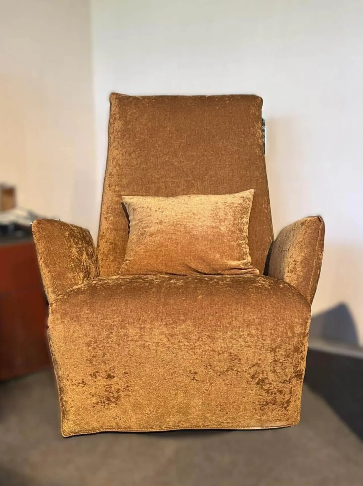 Sessel Baboo Stoff Shabby Chic Cognac 799 24 Gelb Gestell Metall Matt Schwarz Elektrisch Verstellbar