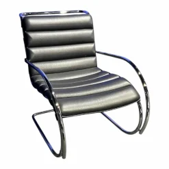 Sessel Bauhaus Edition Leder Bellagio BEL01 Schwarz Gestell Cromo Lucido