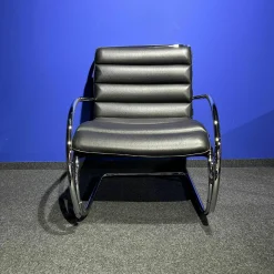 Sessel Bauhaus Edition Leder Bellagio BEL01 Schwarz Gestell Cromo Lucido