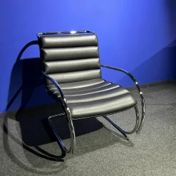 Sessel Bauhaus Edition Leder Bellagio BEL01 Schwarz Gestell Cromo Lucido