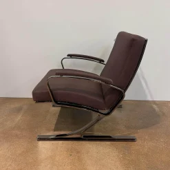 Sessel Berlin Chair Leder Vintage 65 1412 Chestnut Braun Gestell Schwarz Chrom Mit Kunststoffgleitern