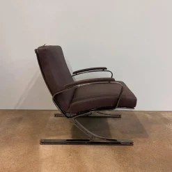 Sessel Berlin Chair Leder Vintage 65 1412 Chestnut Braun Gestell Schwarz Chrom Mit Kunststoffgleitern