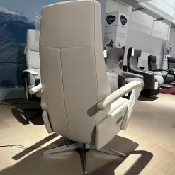 Sessel Best Choice Drenthe Small Bezug Leder Polo 1027 Weiß Creme Gestell X 60 Chrom Gebürstet Elektrisch Verstellbar 2 Motoren