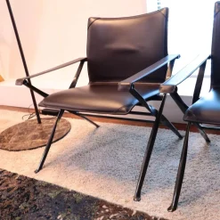 Sessel Beverly Kernleder Dunkelbraun Gestell Schwarz Verchromt