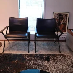 Sessel Beverly Kernleder Dunkelbraun Gestell Schwarz Verchromt