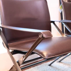 Sessel Beverly Kernleder Dunkelbraun Gestell Schwarz Verchromt