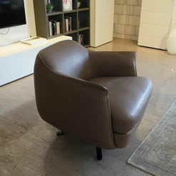 Sessel Boheme Leder Taupe Braun Gestell Schwarz