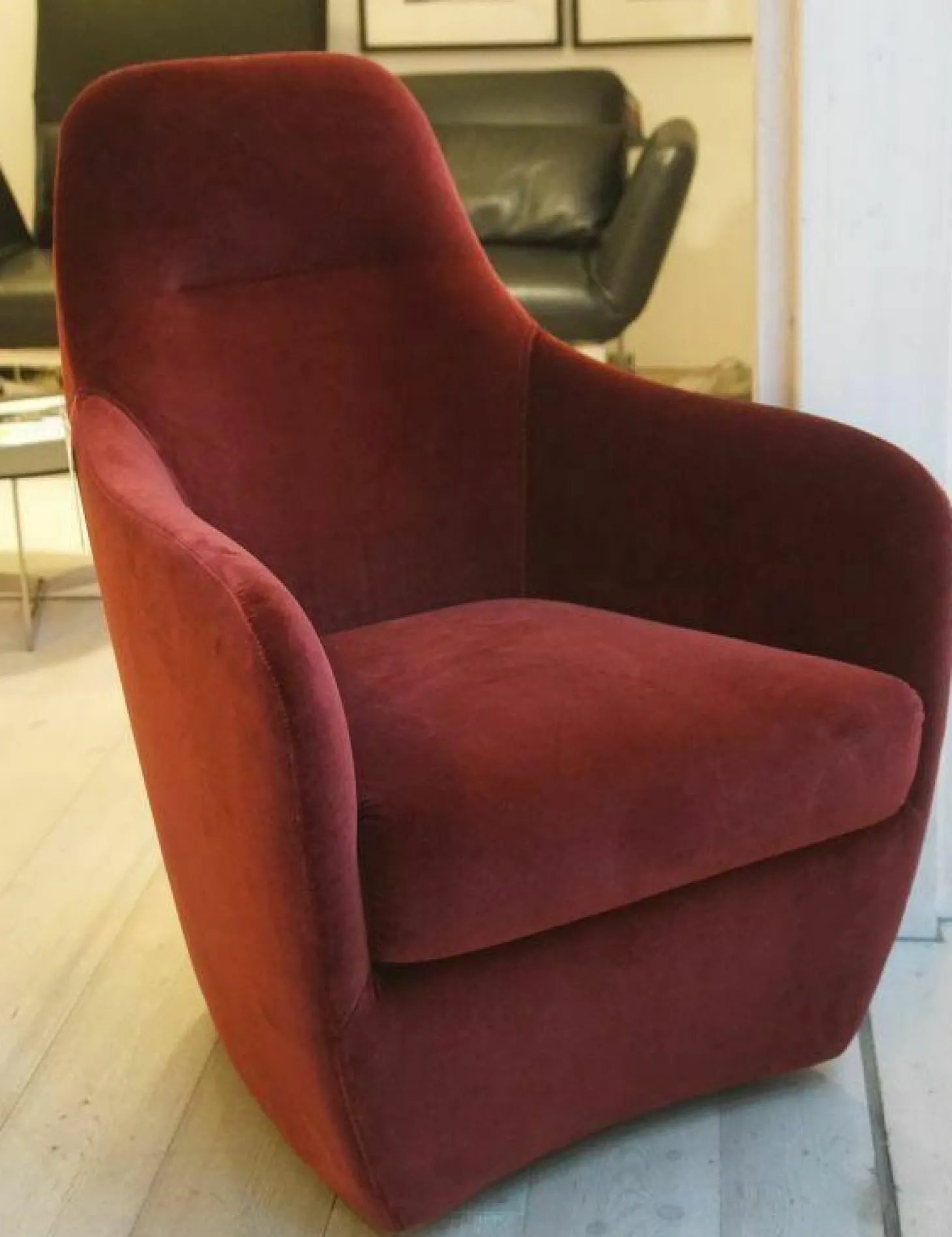 Sessel Bonnie Stoff Velvet Samt Bordeaux Rot Füße Drehteller