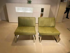 Sessel Bridge Stoff Roßhaar Grün Gestell Edelstahl Poliert