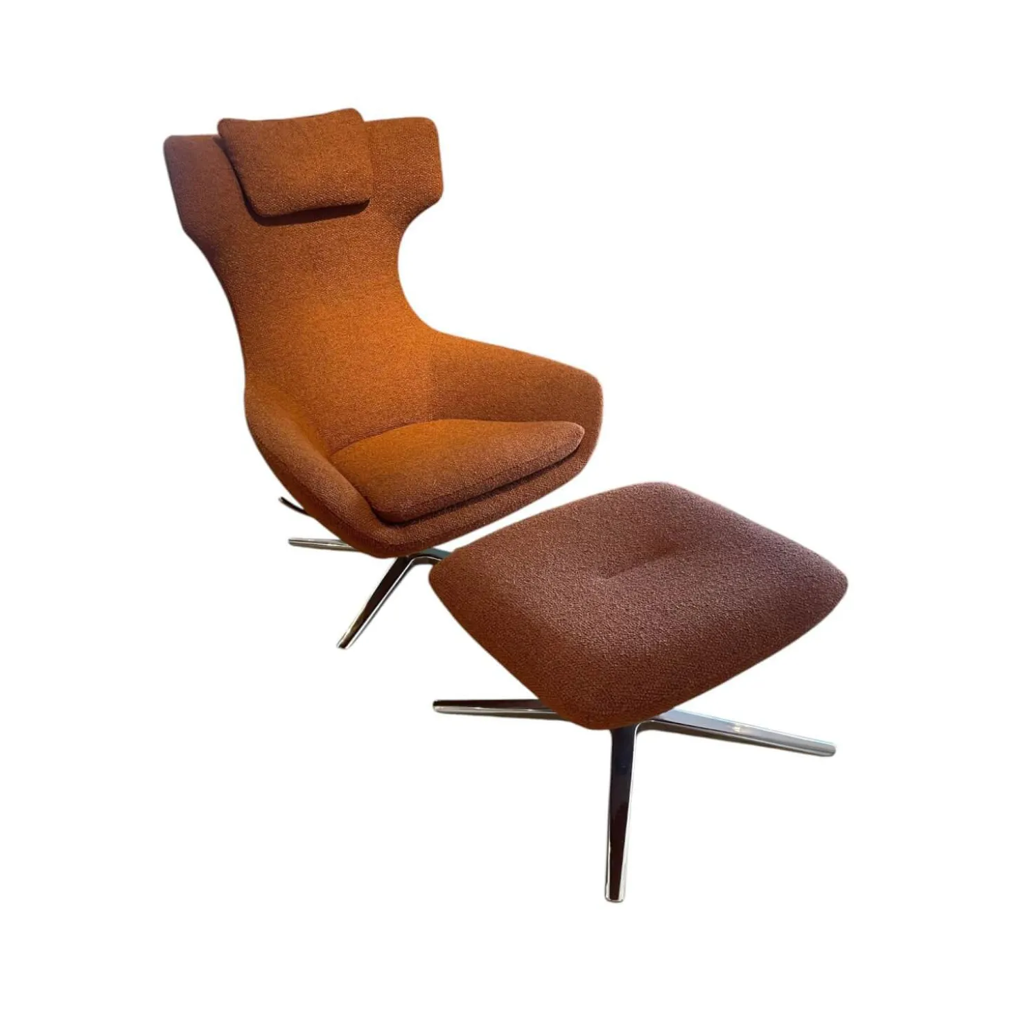 Sessel Caruzzo 662 100 Stoff Monza 27 Rost Braun Rot Gestell Pure Aluminium Poliert Inklusive Hocker