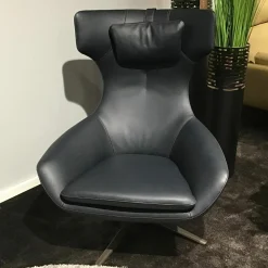 Sessel Caruzzo Leder Raffino Dragonfly Schwarz mit Hocker und Kopfkissen