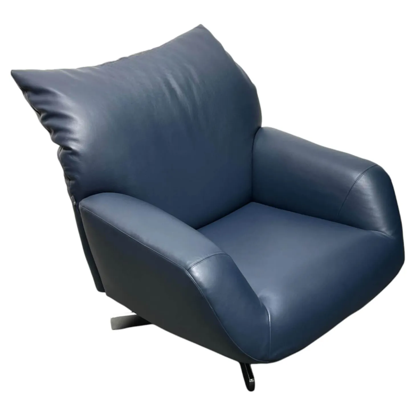 Sessel Chiara Bezug Leder P 9165 78 Dunkelblau Drehgestell Metall Verchromt