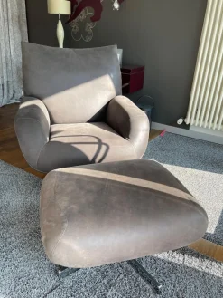 Sessel Chiara Leder PLX Tessuto 9620 Anthrazit Gestell Und Füße Stahl Verchromt Mit Hocker