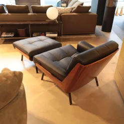 Sessel Daiki Daip88ps Leder Aspen 01 Carbone Pelle Nature Schwarz Schale Palisander Mit Hocker