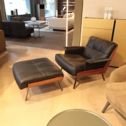 Sessel Daiki Daip88ps Leder Aspen 01 Carbone Pelle Nature Schwarz Schale Palisander Mit Hocker