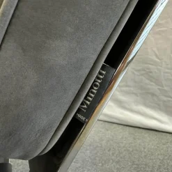 Sessel Delaunay Quilt Nubukleder 11 Carbone Grau Kernledergurte Schwarz Gestell Glänzend Chrom