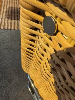 Sessel D35-II Leder II Bianco Weiß Creme Naturrohr Geflecht Braun Gestell Stahl Chrom Mit Hocker