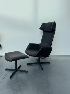 Sessel DS 343 Leder 10 Neck 11 Black Schwarz Gestell Metall Schwarzgrau Inklusive Hocker
