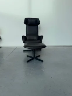 Sessel DS 343 Leder 10 Neck 11 Black Schwarz Gestell Metall Schwarzgrau Inklusive Hocker