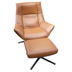 Sessel DS 149 Leder Club 54 Whisky Braun Sternfuß Schwarz Matt Drehbar Mit Rückholfunktion Inklusive Hocker