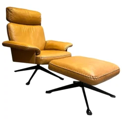 Sessel DS 0031 Leder Touch 25 Cuoio Braun Drehgestell 4 Sternfuß Schwarz Matt Beschichtet Mit Hocker DS-31