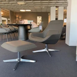 Sessel DS-144 Leder Select 2418 Schiefer Ziernaht Schwarz mit Hocker