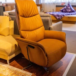 Sessel Easy Swing 7051 Leder 22 Soft N Bright Braun Sternfuß Edelstahloptik Mit Aufstehhilfe Und Kopfteilverstellung