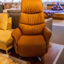 Sessel Easy Swing 7051 Leder 22 Soft N Bright Braun Sternfuß Edelstahloptik Mit Aufstehhilfe Und Kopfteilverstellung