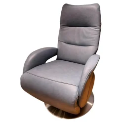 Sessel EM Plauen Leder Punch Greyblue Grau Blau Drehteller Edelstahl Mit Motorischer Verstellung