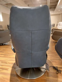 Sessel EM Plauen Leder Punch Greyblue Grau Blau Drehteller Edelstahl Mit Motorischer Verstellung