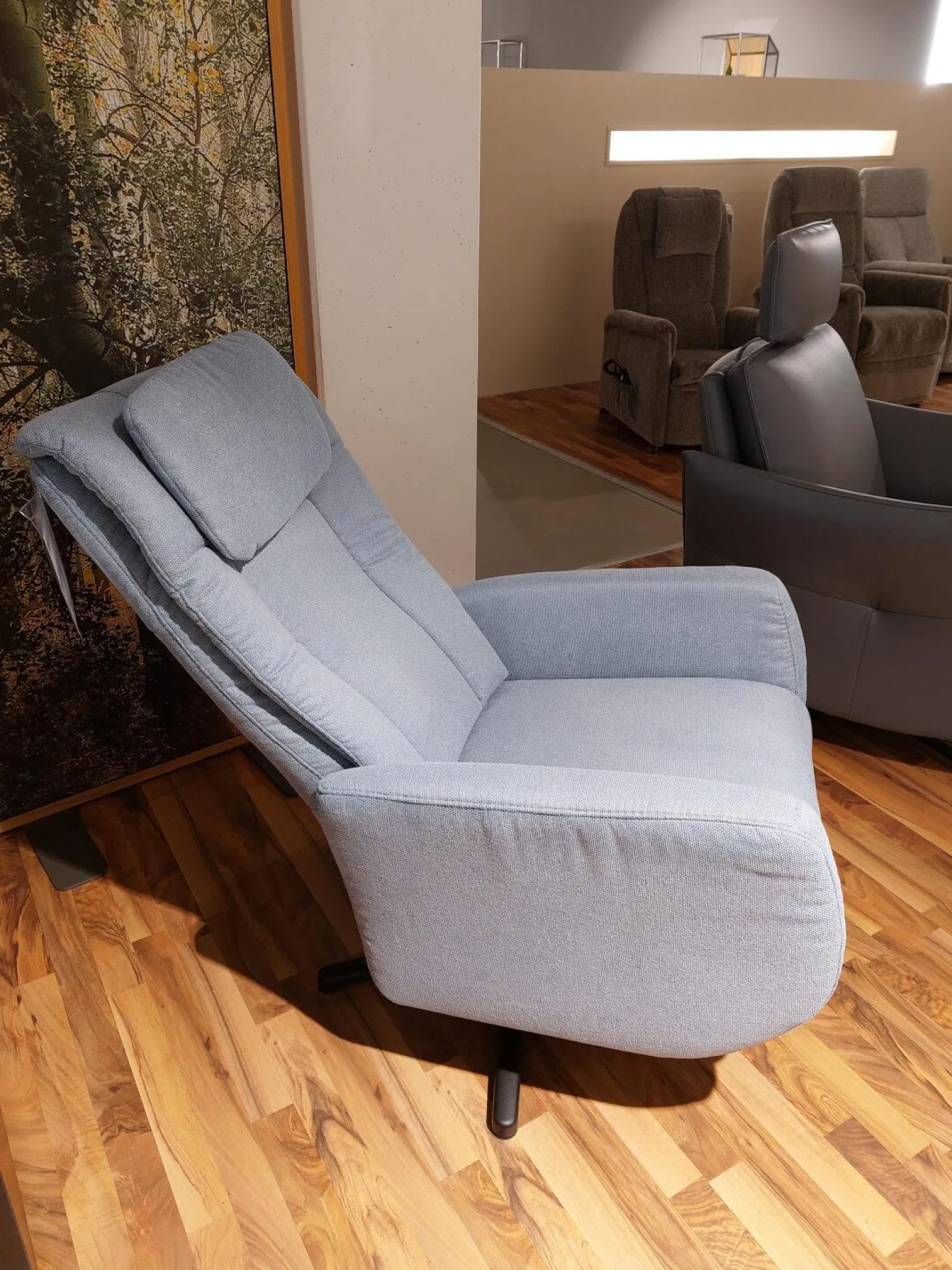 Sessel EM Plauen Stoff Sofia Clen Blue Grey Blau Grau Sternfuß Schwarz Matt Mit Manueller Verstellung