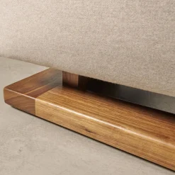 Sessel F51 Stoff Doma Beige Grau Gestell Nussbaum Massiv