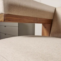 Sessel F51 Stoff Doma Beige Grau Gestell Nussbaum Massiv