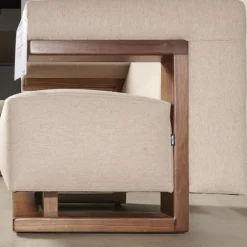 Sessel F51 Stoff Doma Beige Grau Gestell Nussbaum Massiv