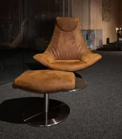 Sessel Fabrizio Mit Hocker Leder Diesel Brandy Cognac Drehteller Edelstahl