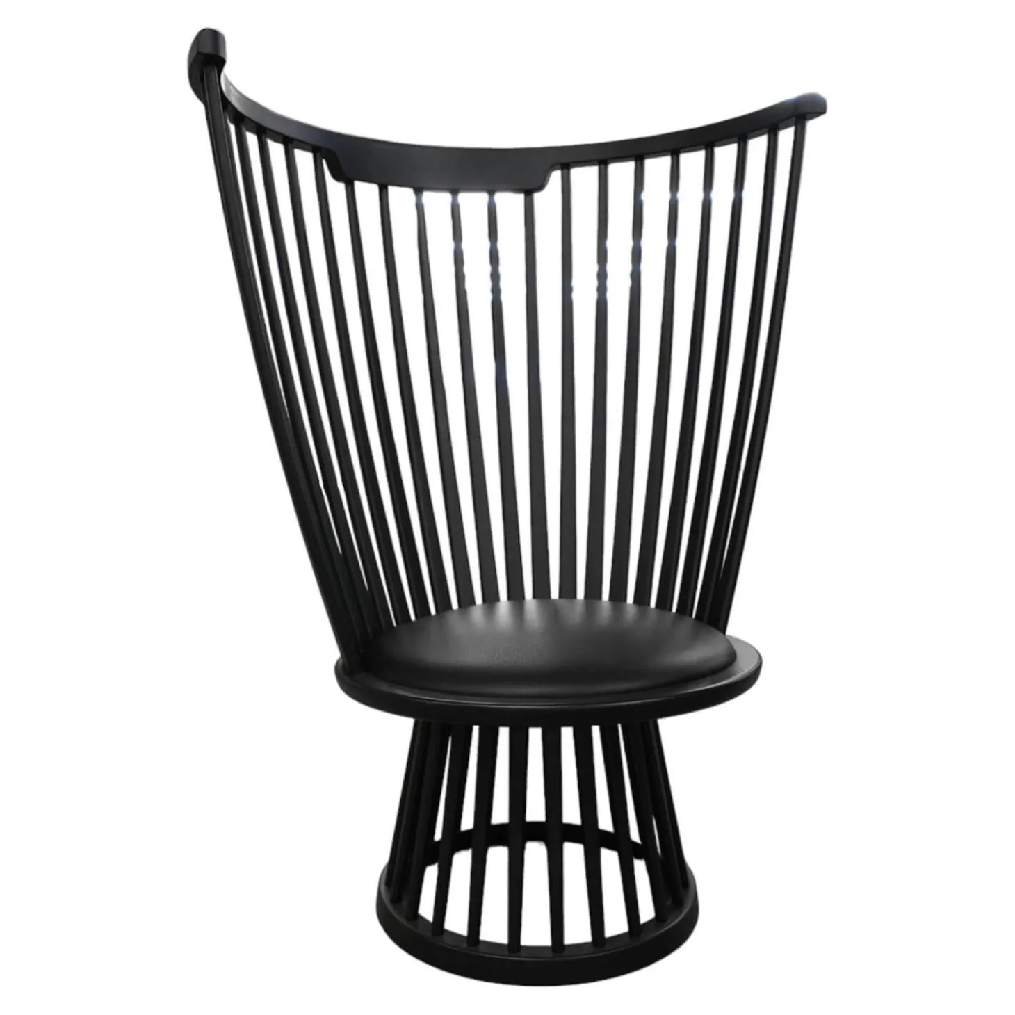 Sessel Fan Chair Indigo Bezug Leder Ash Schwarz Gestell Holz Schwarz